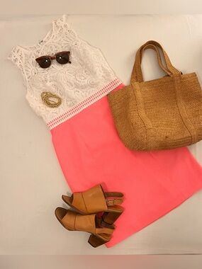 Lilly Pulitzer Sloane Lace Dress Neon Coral White Shift